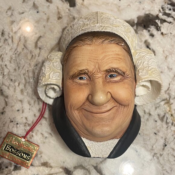 Vtg NEW Bossons Bretonne Lady Chalkware Head Original Tag Attached